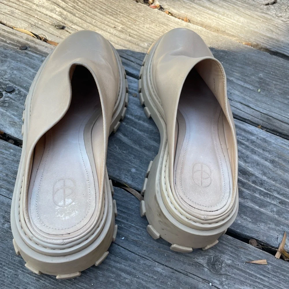 Porte & Paire Beige Leather Mules/Clogs/Slippers size 37 - Picture 4 of 5